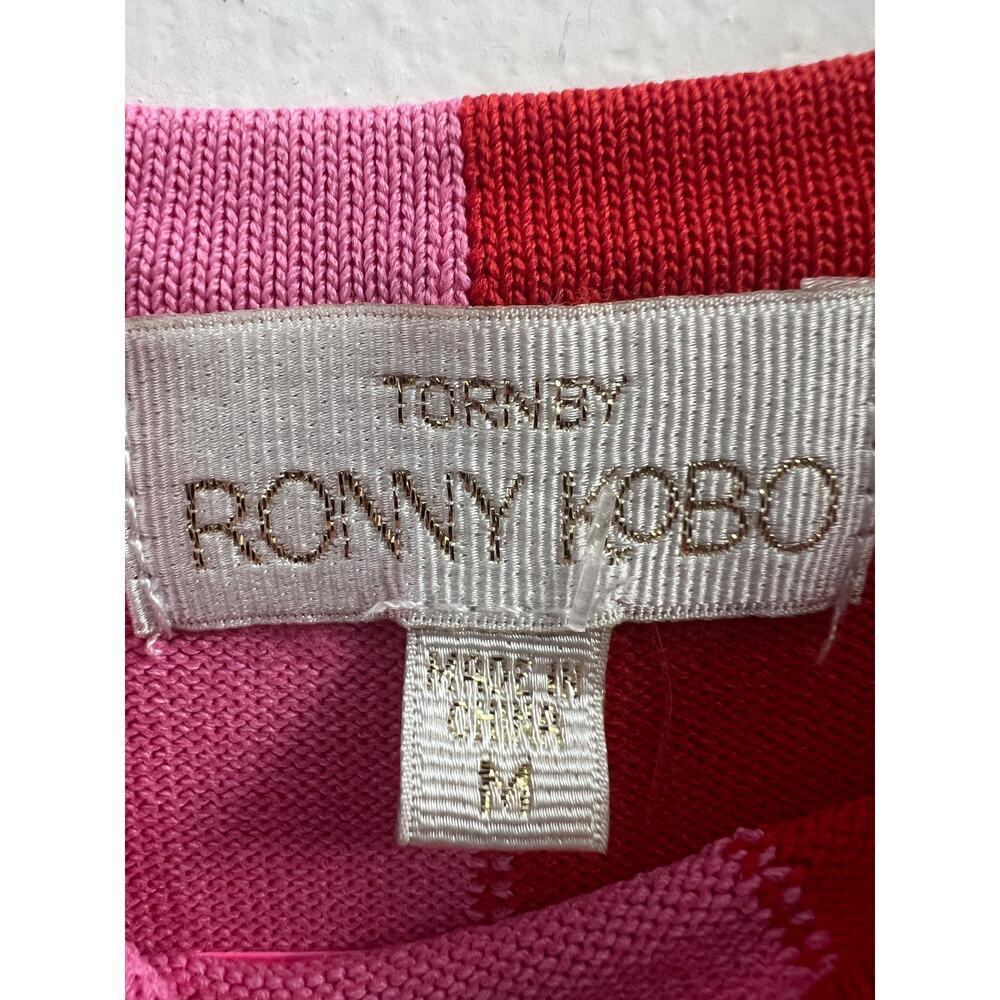 Ronny Kobo Stretch Bodycon Knee Length Sleeveless Pink and Red Knit Dress, M - Picture 5 of 6